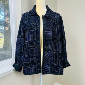 Coldwater Creek Reversible Coat Abstract Velvet Burnout Whimsigoth Artsy Dreamy